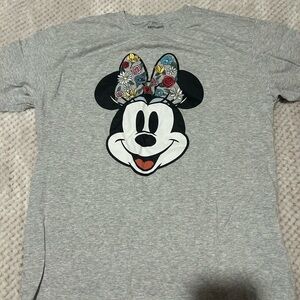 Embroidered Disney Gray Tee with Mickey and Floral Ears